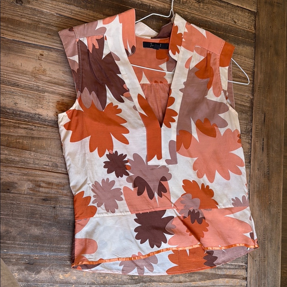 Orange Sleeveless Fitted Blouse with Notched Collar